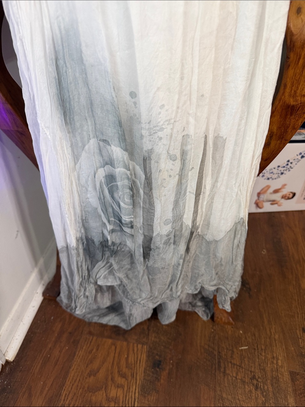 Made in Italy Cream Maxi Dress with Ombre Floral Hem - Picture 3 of 5
